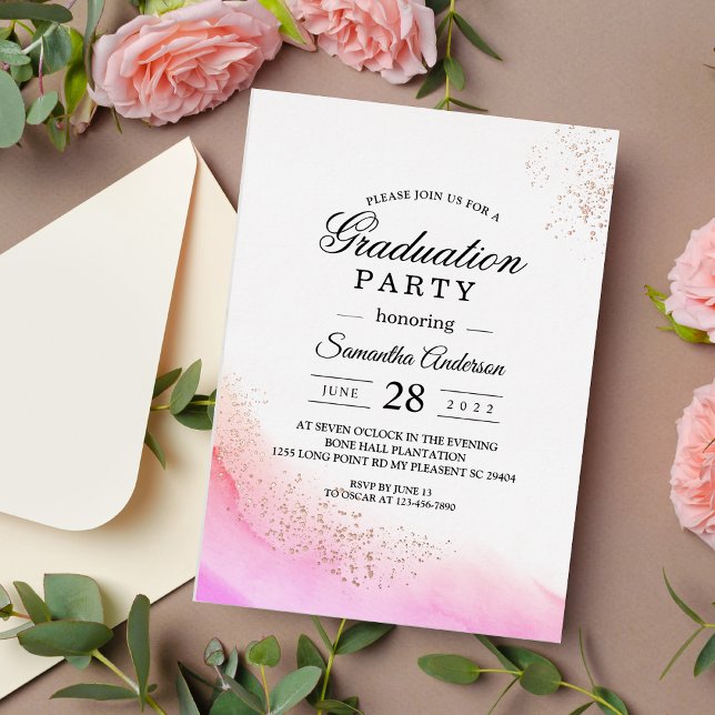 Invitation En Aluminium Aquarelle Abstraite Pinceau rose et RoseGold (Créateur téléchargé)