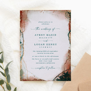 Invitation En Aluminium Aquarelle Abstraite Salle de Mariage Turquoise Or