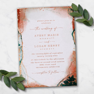 Invitation En Aluminium Aquarelle Abstraite Turquoise Mariage réel Rose or
