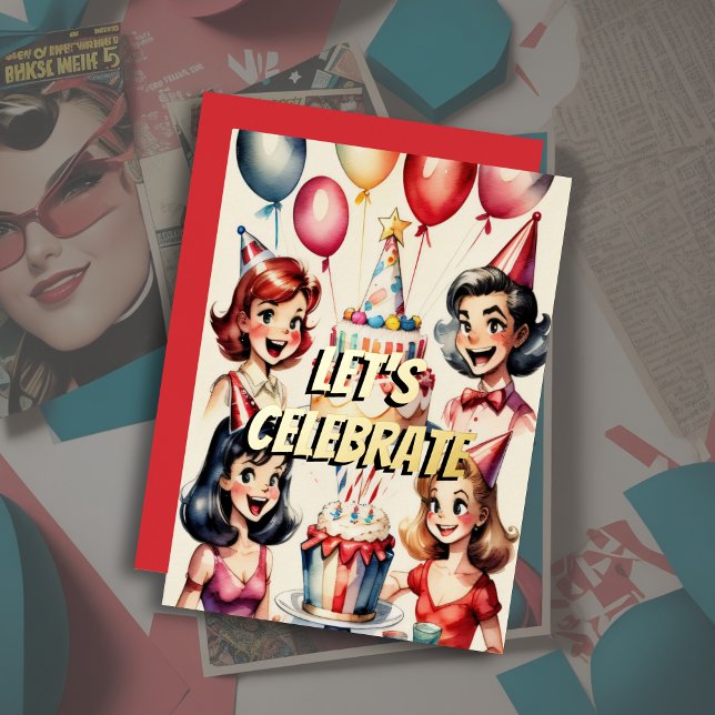 Invitation En Aluminium Aquarelle amusante bande dessinée scène d'annivers (Créateur téléchargé)