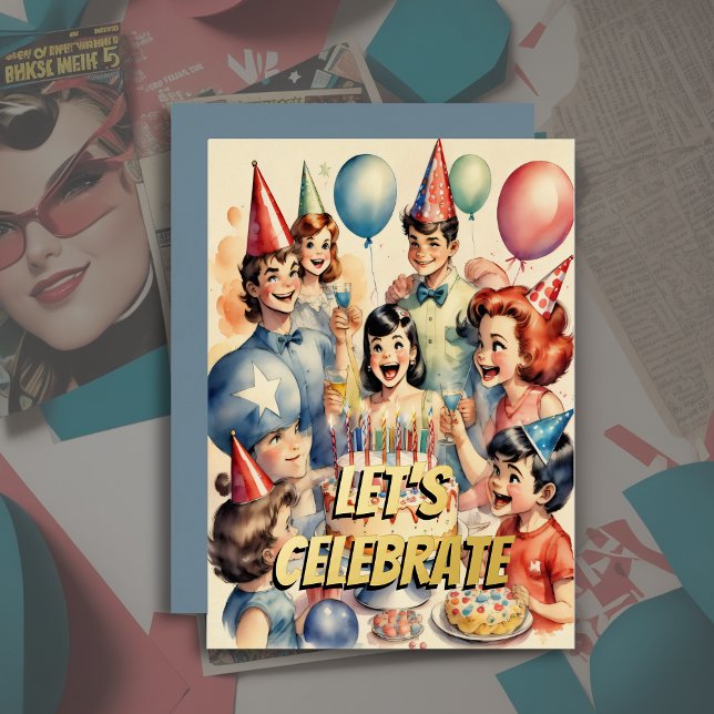 Invitation En Aluminium Aquarelle amusante bande dessinée scène d'annivers (Créateur téléchargé)