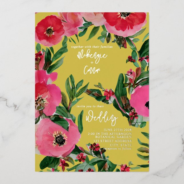 Invitation En Aluminium Aquarelle Anéone Jaune Mariage (Recto)