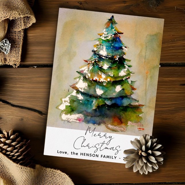 Invitation En Aluminium Aquarelle Arbre de Noël Arbre Artistique Gold Foil (Créateur téléchargé)