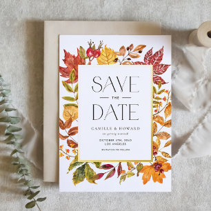 Invitation En Aluminium Aquarelle Automne Feuilles cadre automne Enregistr