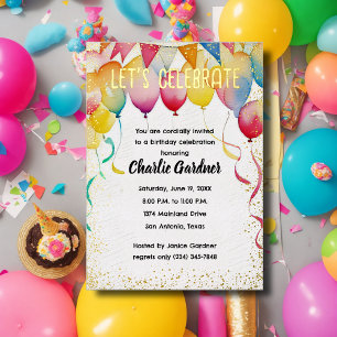 Invitation En Aluminium Aquarelle Ballons d'anniversaire coloré