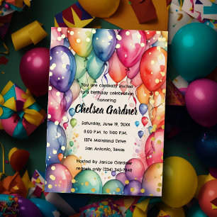 Invitation En Aluminium Aquarelle Ballons d'anniversaire coloré