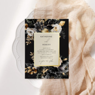 Invitation En Aluminium Aquarelle Black Gold Floral Mariage