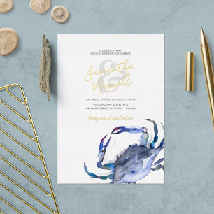 Invitation En Aluminium Aquarelle Bleu Crabe Côtier Couples Douche