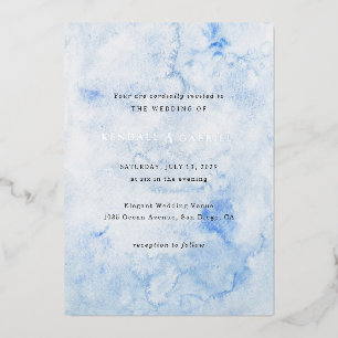 Invitation En Aluminium Aquarelle bleu Kendall Mariage élégant
