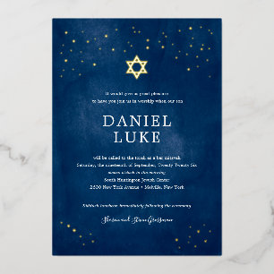 Invitation En Aluminium Aquarelle bleu marine Stress Night Bar Mitzvah