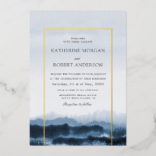 Invitation En Aluminium Aquarelle bleu paysage nature inspirée