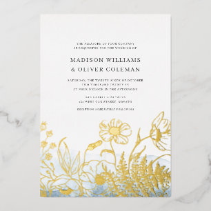 Invitation En Aluminium Aquarelle bleue + Bouquet Fleur sauvage Mariage RE