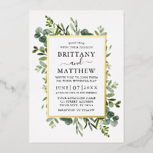 Invitation En Aluminium Aquarelle Botanique Verdure Mariage Or