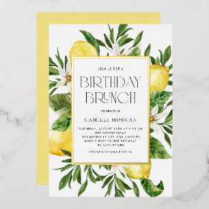 Invitation En Aluminium Aquarelle Cadre citron Botanique Anniversaire Brun