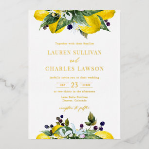 Invitation En Aluminium Aquarelle Citron et Blackberry Mariage d'été