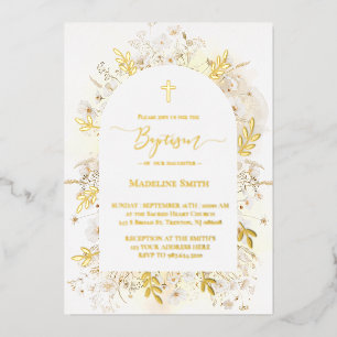 Invitation En Aluminium Aquarelle de baptême fleurs jaunes blanches