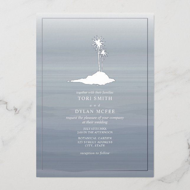 Invitation En Aluminium Aquarelle de Mariage de l'île Chambray (Recto)