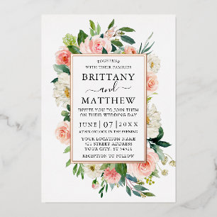 Invitation En Aluminium Aquarelle de mariage rose blanc floral or rose