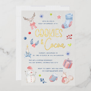 Invitation En Aluminium Aquarelle de Noël Cute Cookies Cocoa Inv