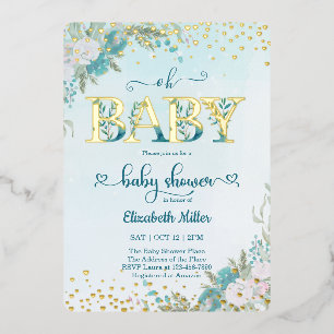 Invitation En Aluminium Aquarelle d'hiver Baby shower floral bleu