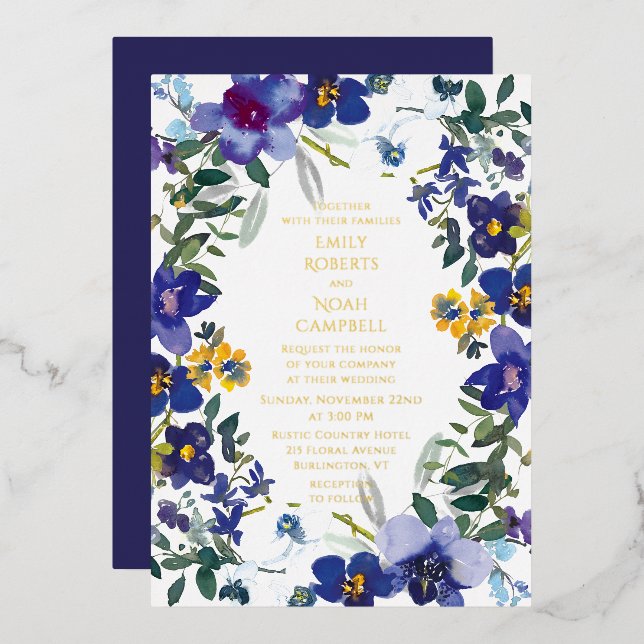 Invitation En Aluminium Aquarelle d'orchidée violette et blanche Mariage d (Recto/Verso)