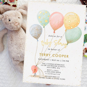 Invitation En Aluminium Aquarelle du baby shower de ballon