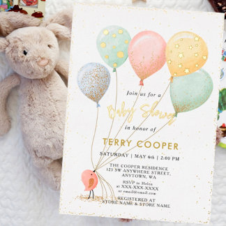 Invitation En Aluminium Aquarelle du baby shower de ballon