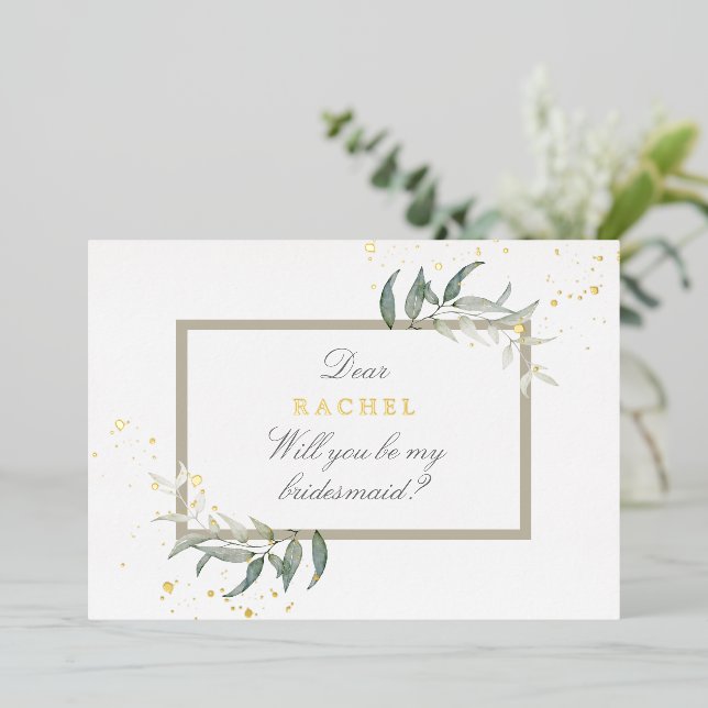 Invitation En Aluminium aquarelle feuille bridesmaid proposition foil invi (Debout devant)