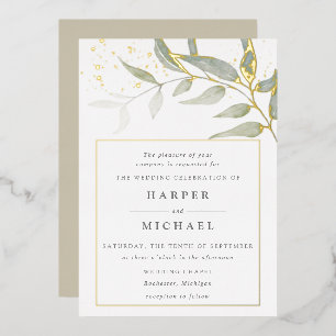 Invitation En Aluminium Aquarelle feuille or shimmer feuille mariage invit