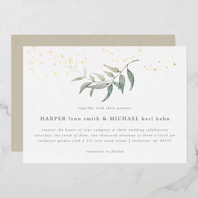 Invitation En Aluminium Aquarelle feuille or shimmer feuille mariage invit (Recto/Verso)