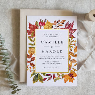 Invitation En Aluminium Aquarelle Feuilles d'automne Mariage de automne de