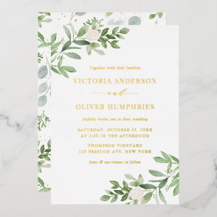 Invitation En Aluminium Aquarelle Fleurs blanches et Mariage de verdure