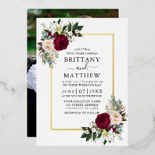 Invitation En Aluminium Aquarelle Floral Greenery Photo Mariage Or