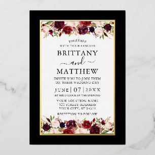 Invitation En Aluminium Aquarelle Floral Mariage Élégant Noir Or