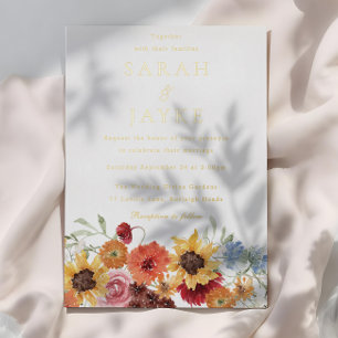 Invitation En Aluminium Aquarelle Florale Mariage Été Or