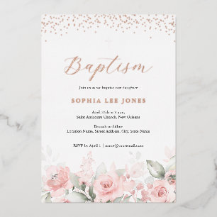 Invitation En Aluminium Aquarelle florale rose pâle Baptême