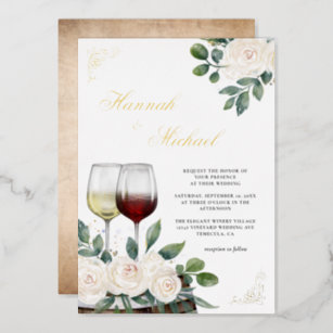 Invitation En Aluminium Aquarelle Florale Vignoble Mariage Or