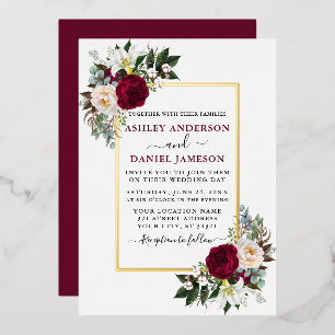 Invitation En Aluminium Aquarelle Flore Vert Mariage Bourgogne Or