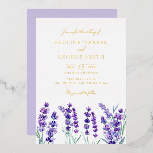 Invitation En Aluminium Aquarelle Lavande Fleurs Printemps Mariage (Recto/Verso)