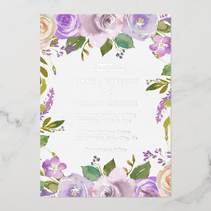 Invitation En Aluminium Aquarelle Lilac Floral Mariage élégant