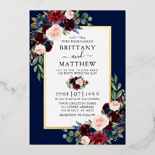 Invitation En Aluminium Aquarelle mariage Mixte Floral Blue Gold