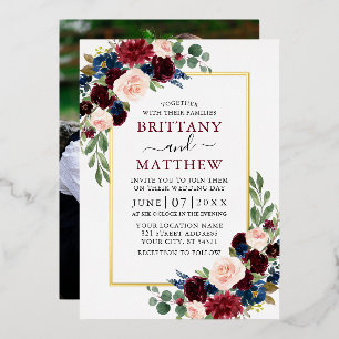 Invitation En Aluminium Aquarelle mariage Mixte Florale Photo Or