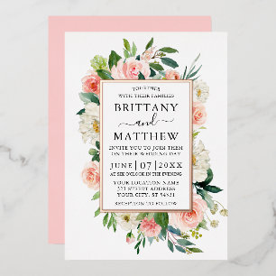Invitation En Aluminium Aquarelle mariage rose blanc floral or rose