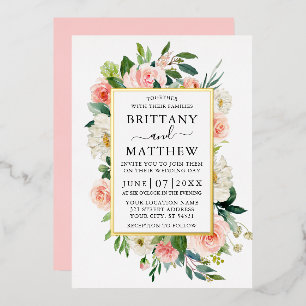 Invitation En Aluminium Aquarelle mariage Rose Blush Blanc Floral Or