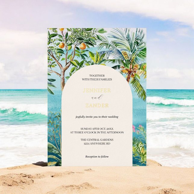 Invitation En Aluminium Aquarelle Mariage Tropical Bohème Plage Palmiers (Créateur téléchargé)