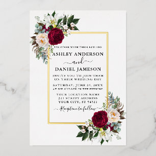 Invitation En Aluminium Aquarelle mariage Vert Floral Or