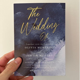 Invitation En Aluminium Aquarelle marine Mariage moderne or