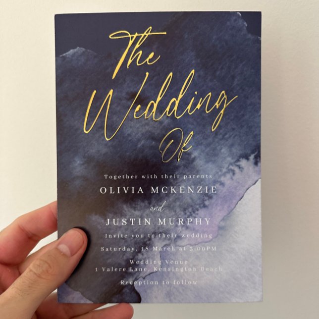 Invitation En Aluminium Aquarelle marine Mariage moderne or (Créateur téléchargé)