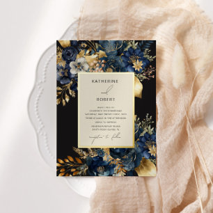 Invitation En Aluminium Aquarelle Midnight Blue Gold FlorMariage