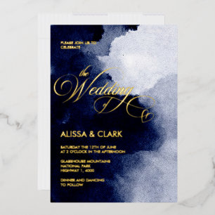 Invitation En Aluminium Aquarelle Moderne Bleu Nuit Foncé Abstrait